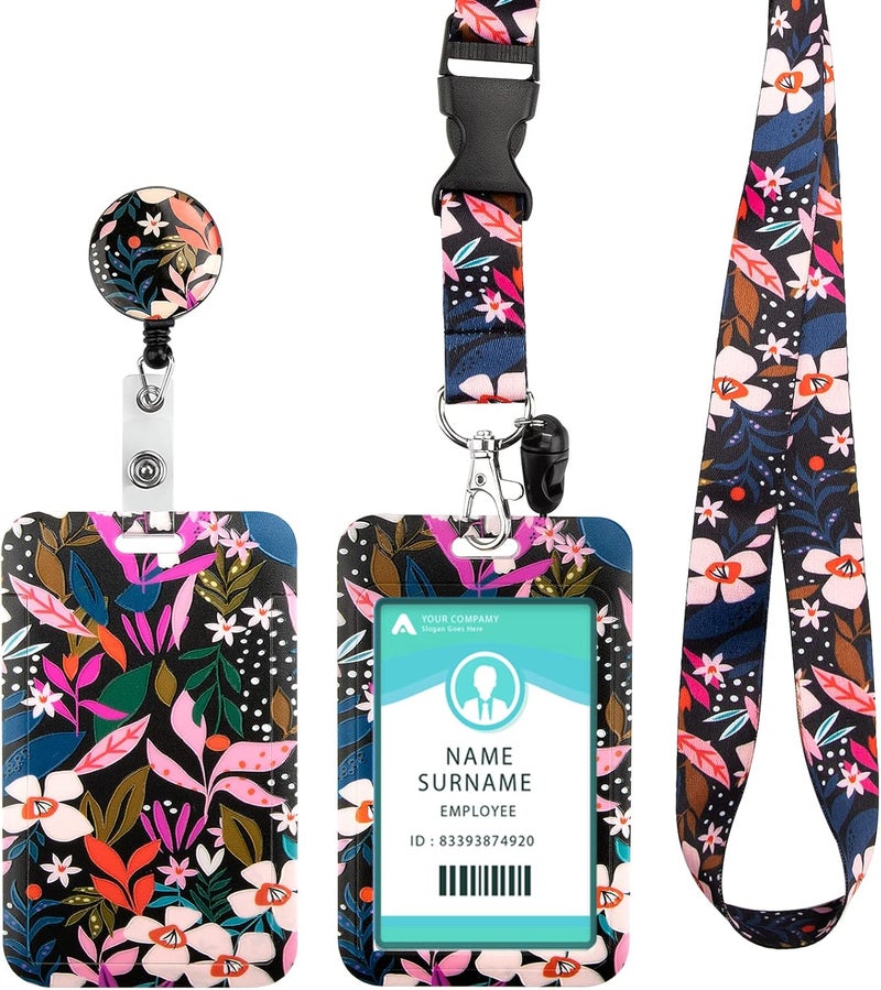 Hinsly ID Badge Holder with Lanyard, Retractable Badge Holders Reels with Lanyards Adjustable, for Women Kids Teacher Nurses Doctor Student - Image 1